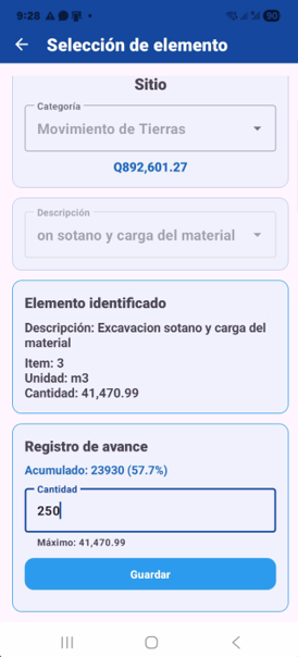 App BCD SAS Control — registro de avance de obra en campo