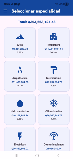 App BCD SAS — selección de especialidad y presupuesto